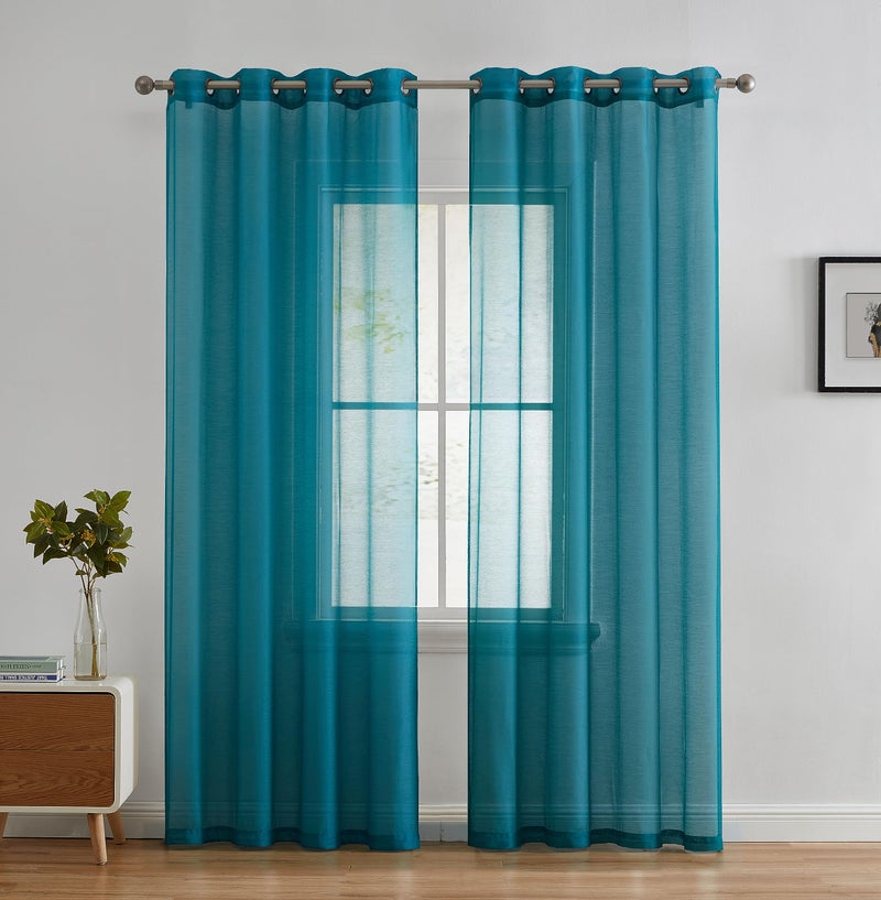 HLC.ME 2 Piece Semi Sheer Voile Window Curtain Grommet Panels for Bedroom & Living Room (54" W x 95" L, Aqua Blue (Teal)) - Image 1